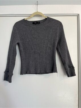 Theory Gray Ribbed Crewneck Sweater women’s size large fitted stretch crop